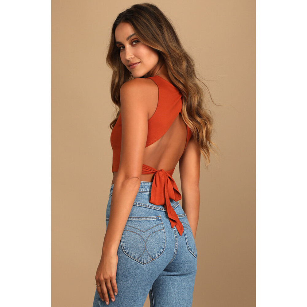 Lulus Let's Tie It Rust Orange Tie-back Cropped Tank Top - Size S